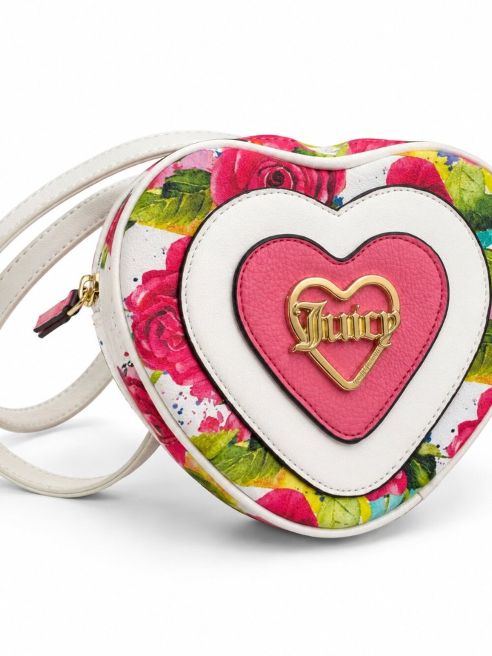 Juicy Couture Heart Shaped Floral Crossbody Bag Pink Rose Y2K